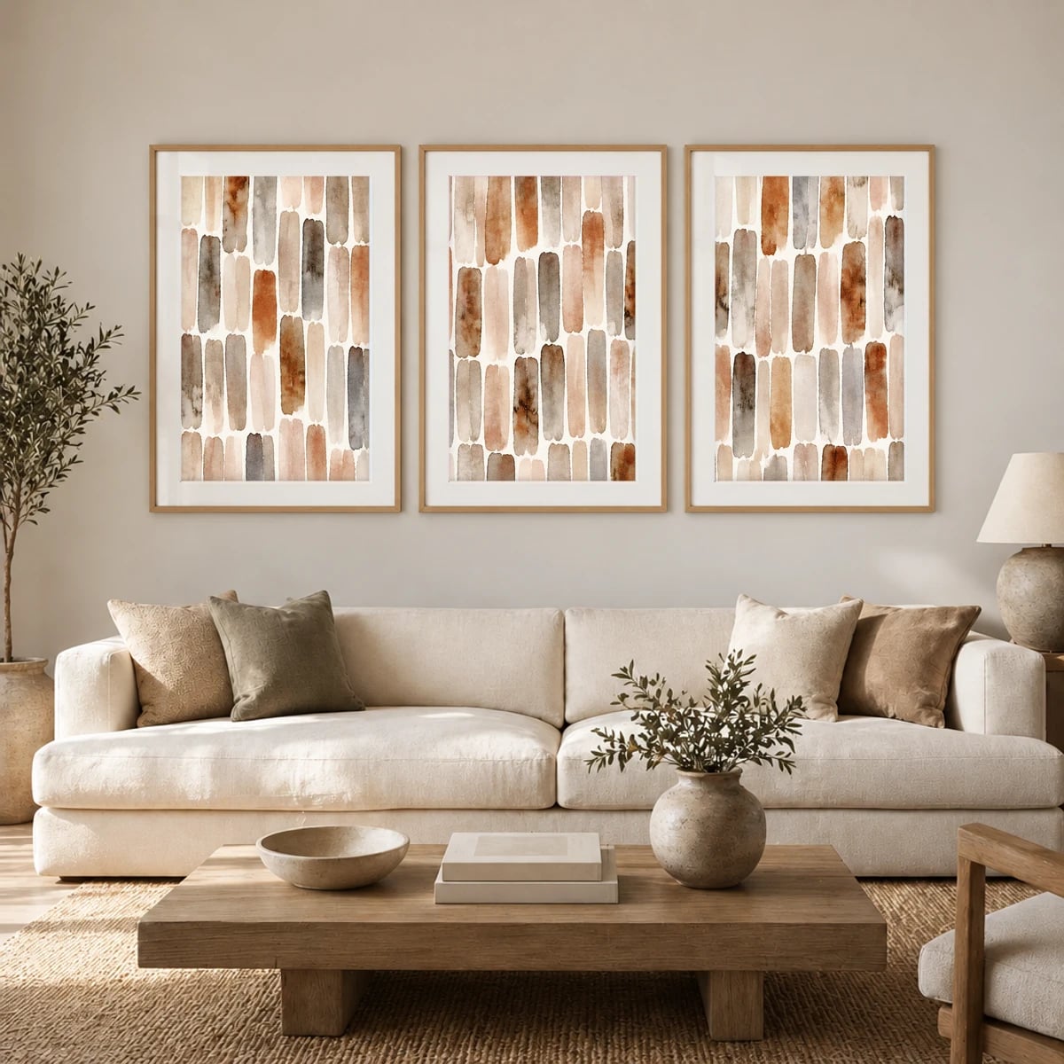 Quadro Linhas Verticais em Aquarela Terrosa
