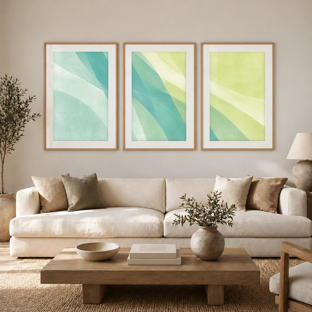 Quadro Formas Fluídas em Tons Verdes