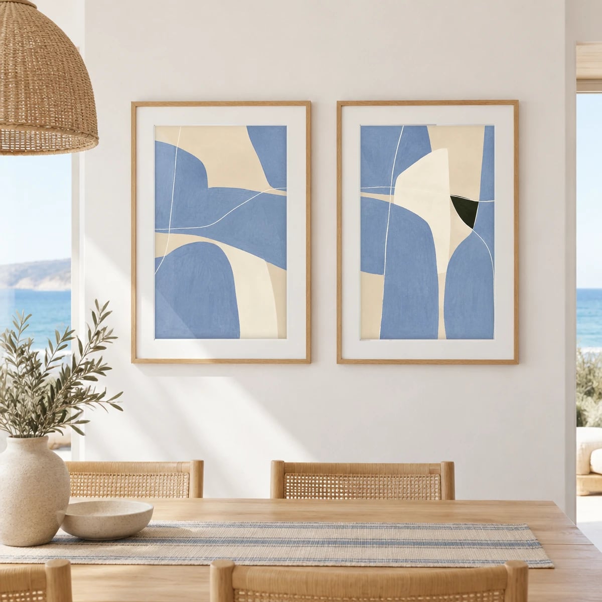 Quadro Formas Orgânicas em Azuis e Neutros