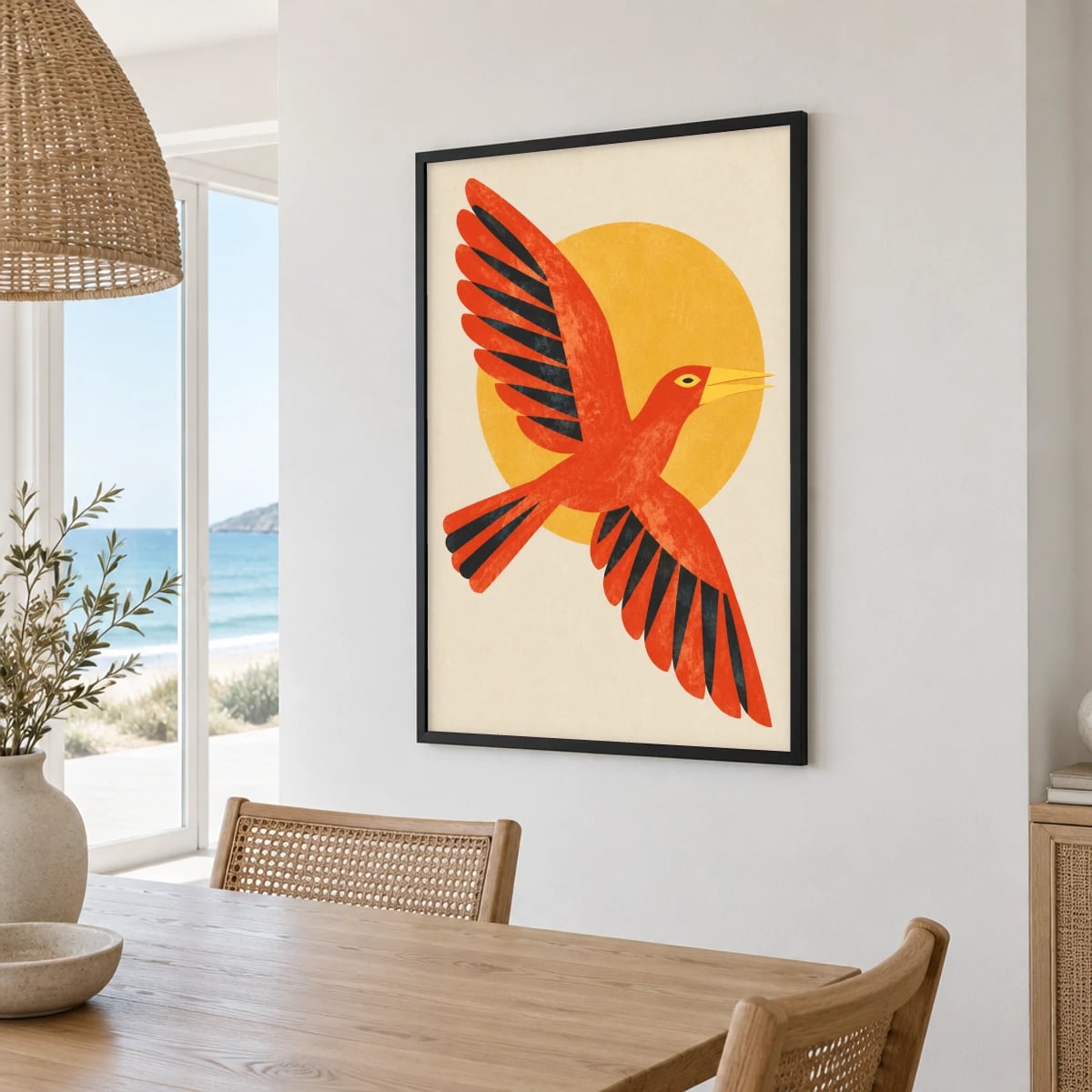 Quadro Pássaro Vermelho ao Sol