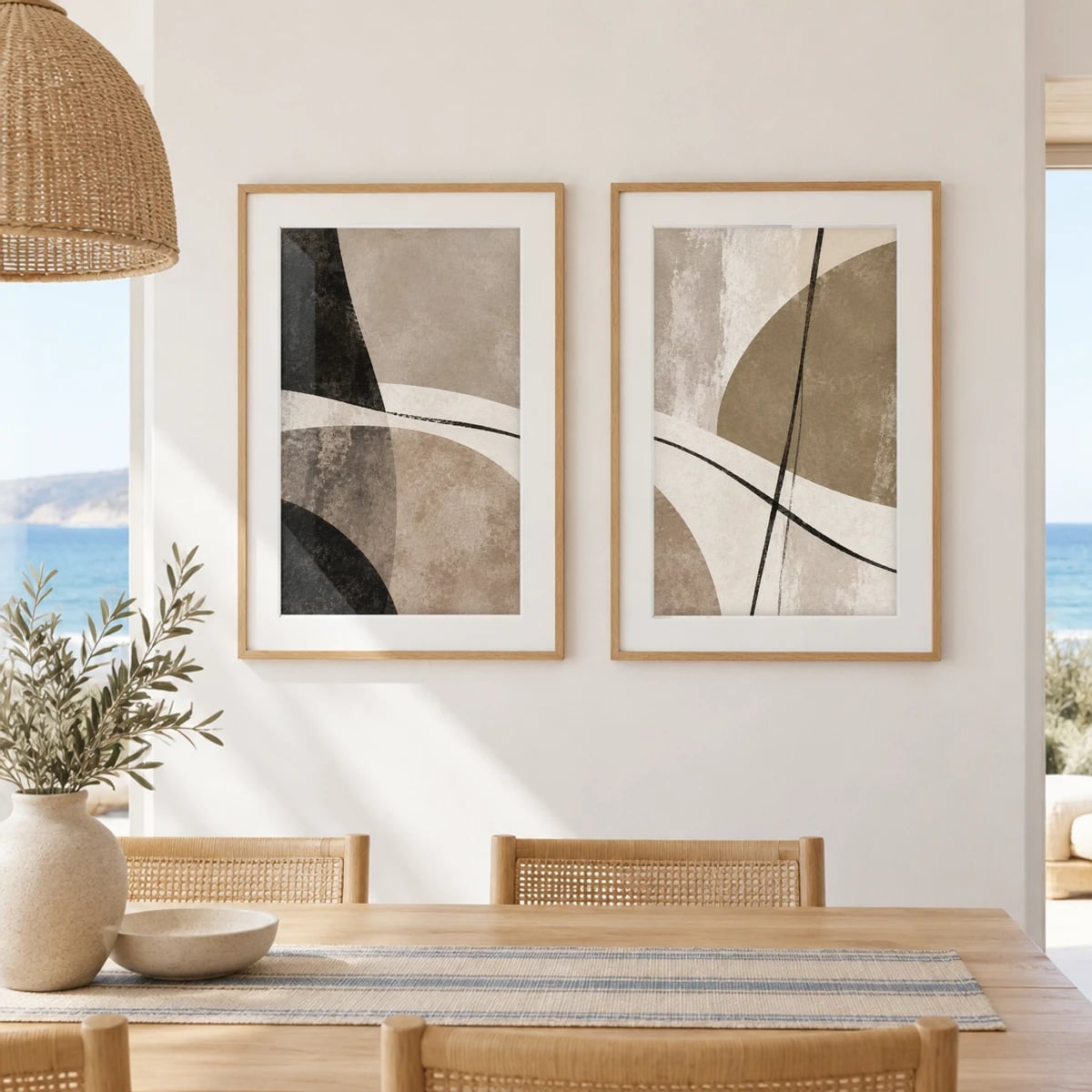 Quadro Curvas Sobrepostas em Tons Neutros