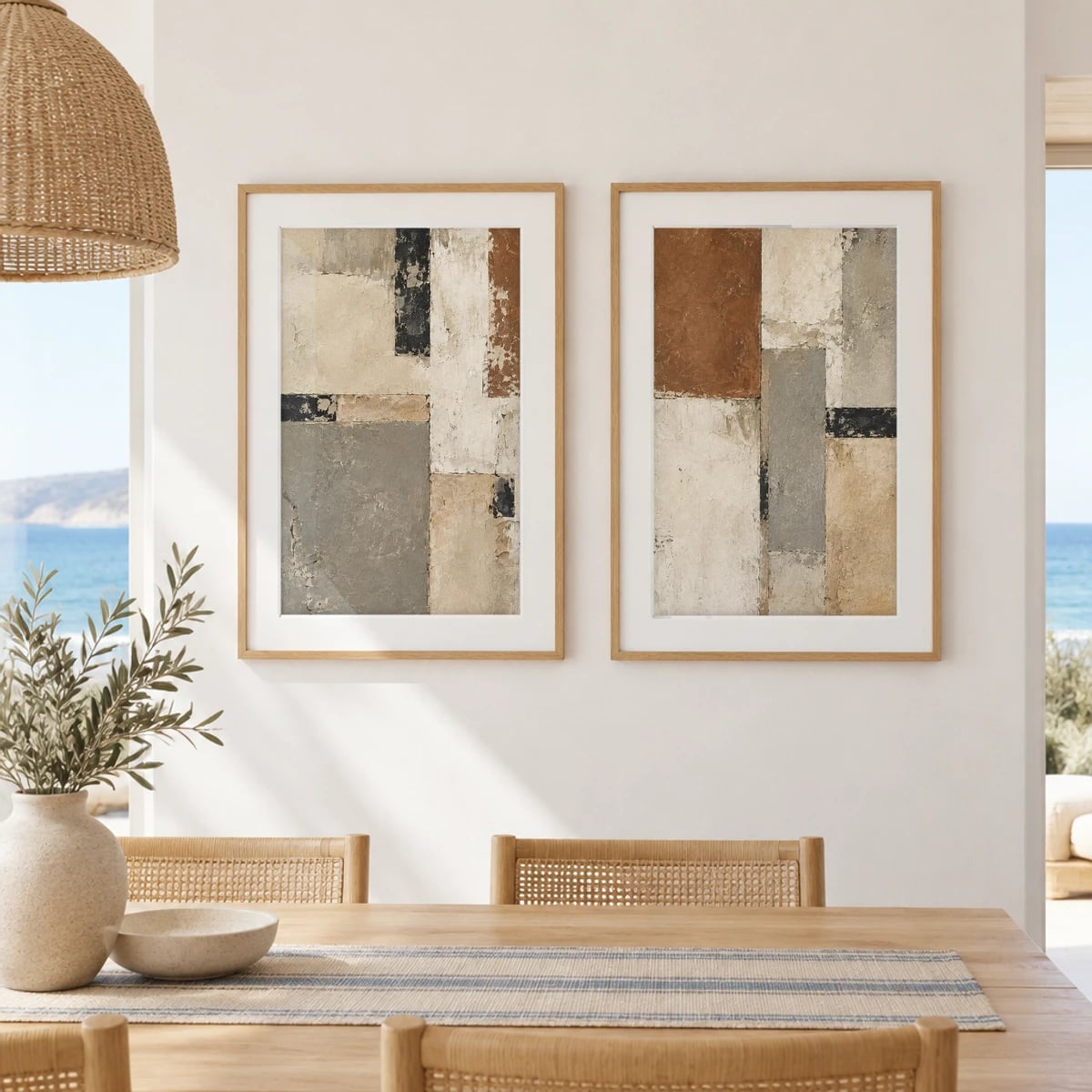 Quadro Painéis Geométricos em Tons Terrosos