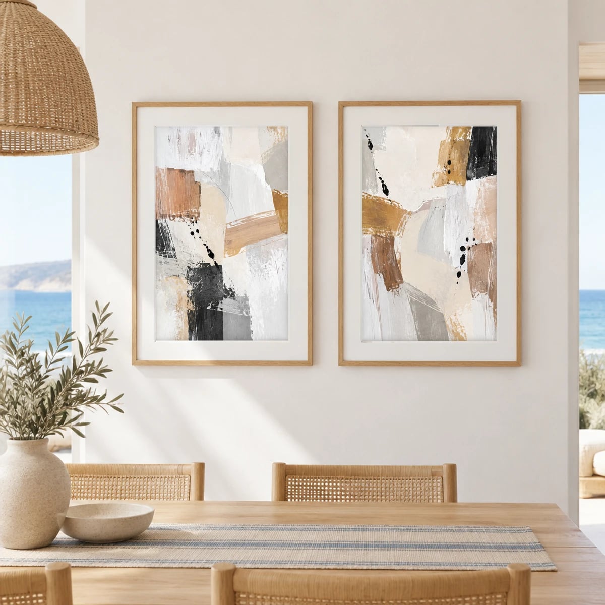 Quadro Formas e Texturas em Tons Neutros e Terrosos