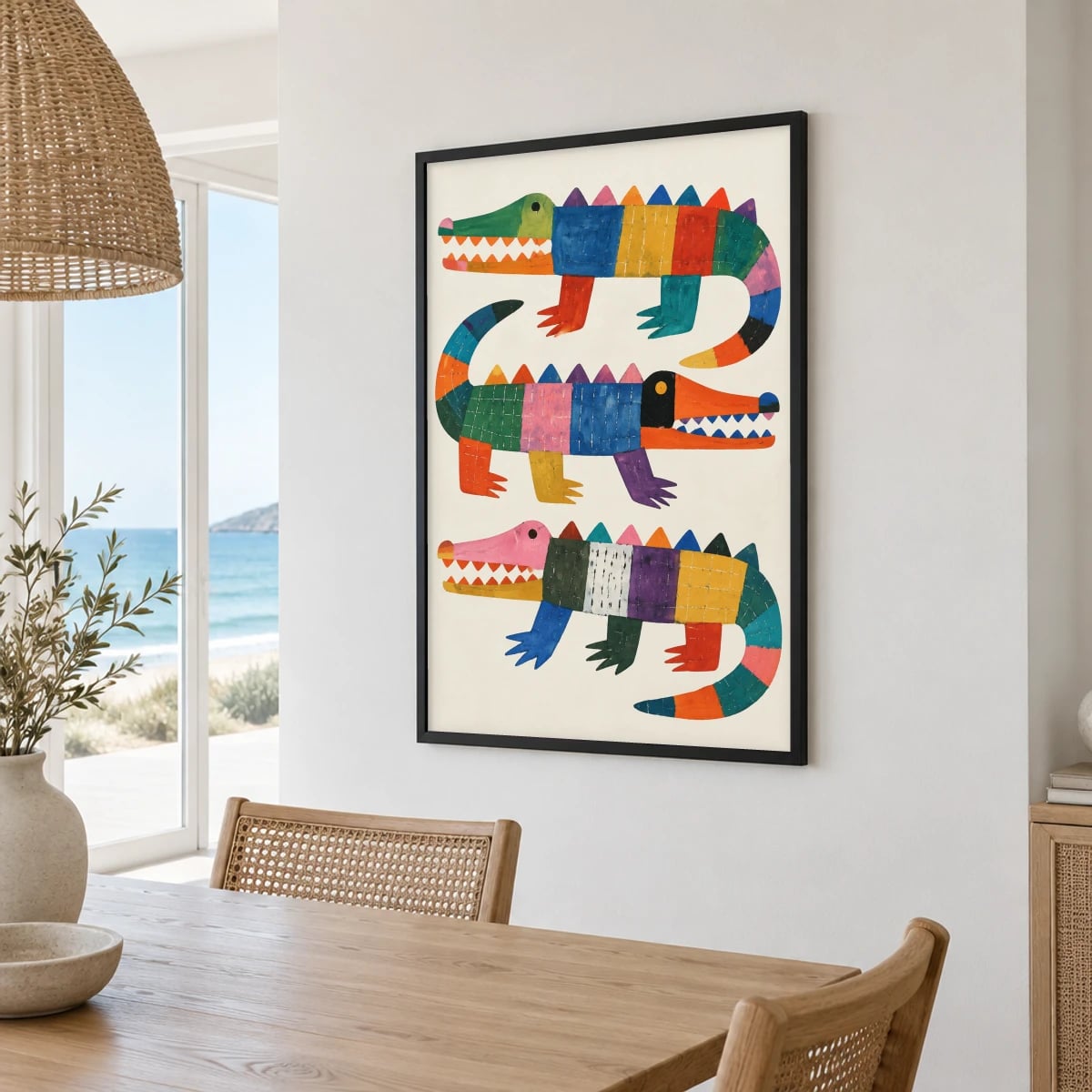Quadro Jacarés Coloridos em Linha