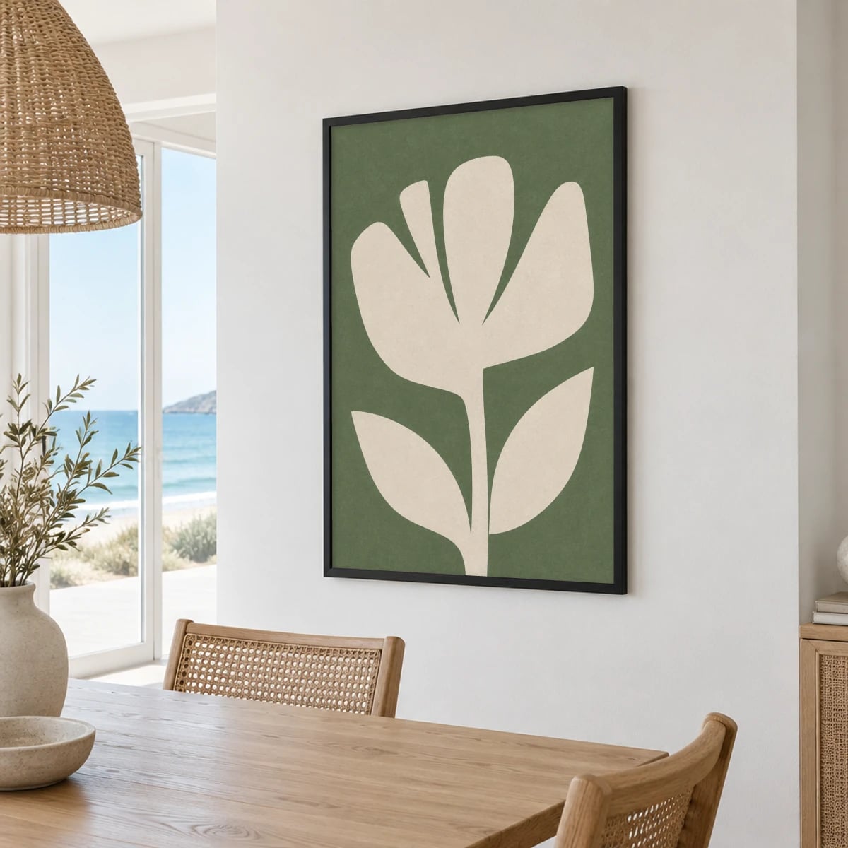 Quadro Flor Simples em Fundo Verde