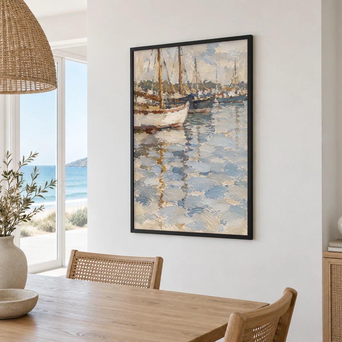 Quadro Barcos Ancorados em Água Tranquila