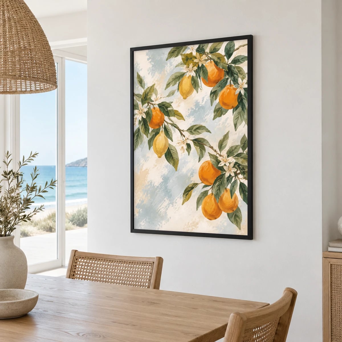 Quadro Ramos com Flores, Laranjas e Limões