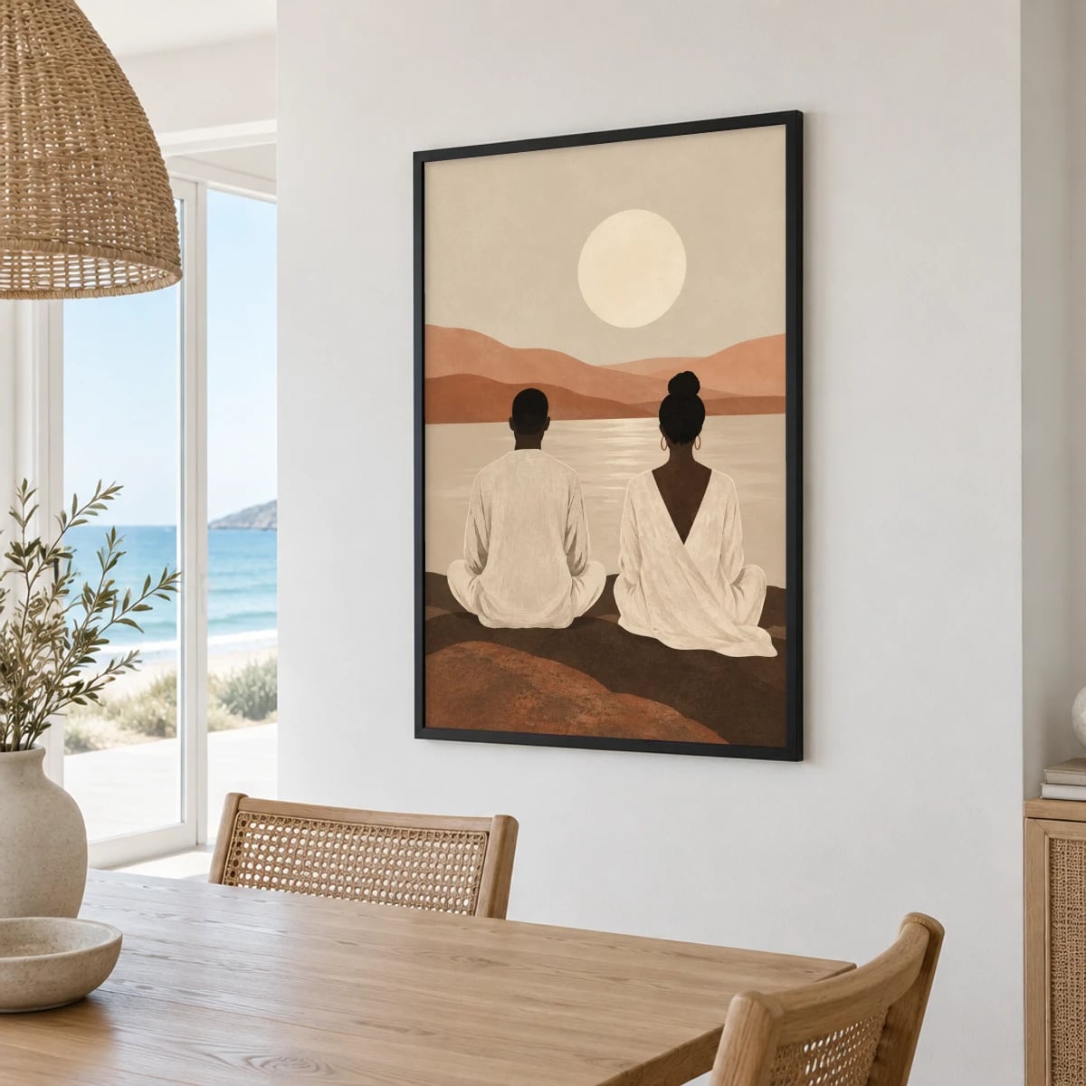 Quadro Pôr do Sol com Casal Contemplativo