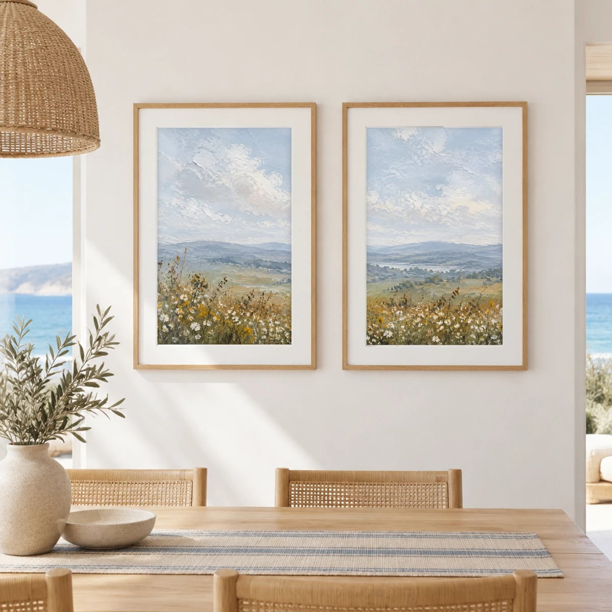 Quadro Campos Floridos com Horizonte Azul