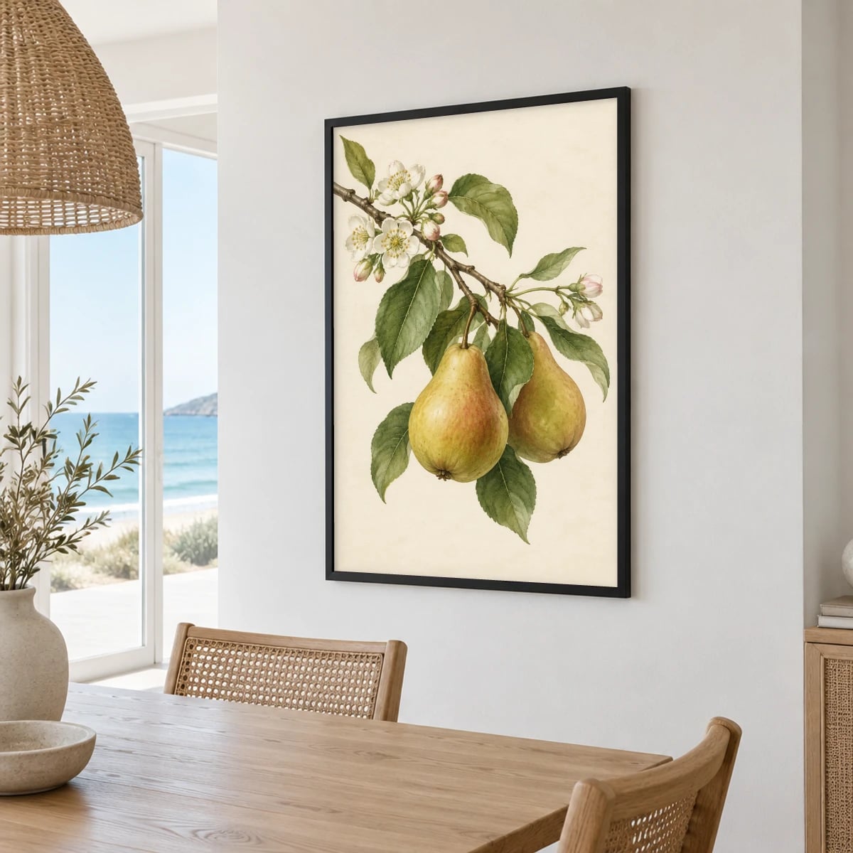 Quadro Pêras com Flores e Folhagens