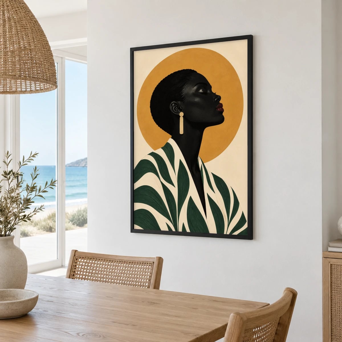 Quadro Perfil Feminino com Folhagem