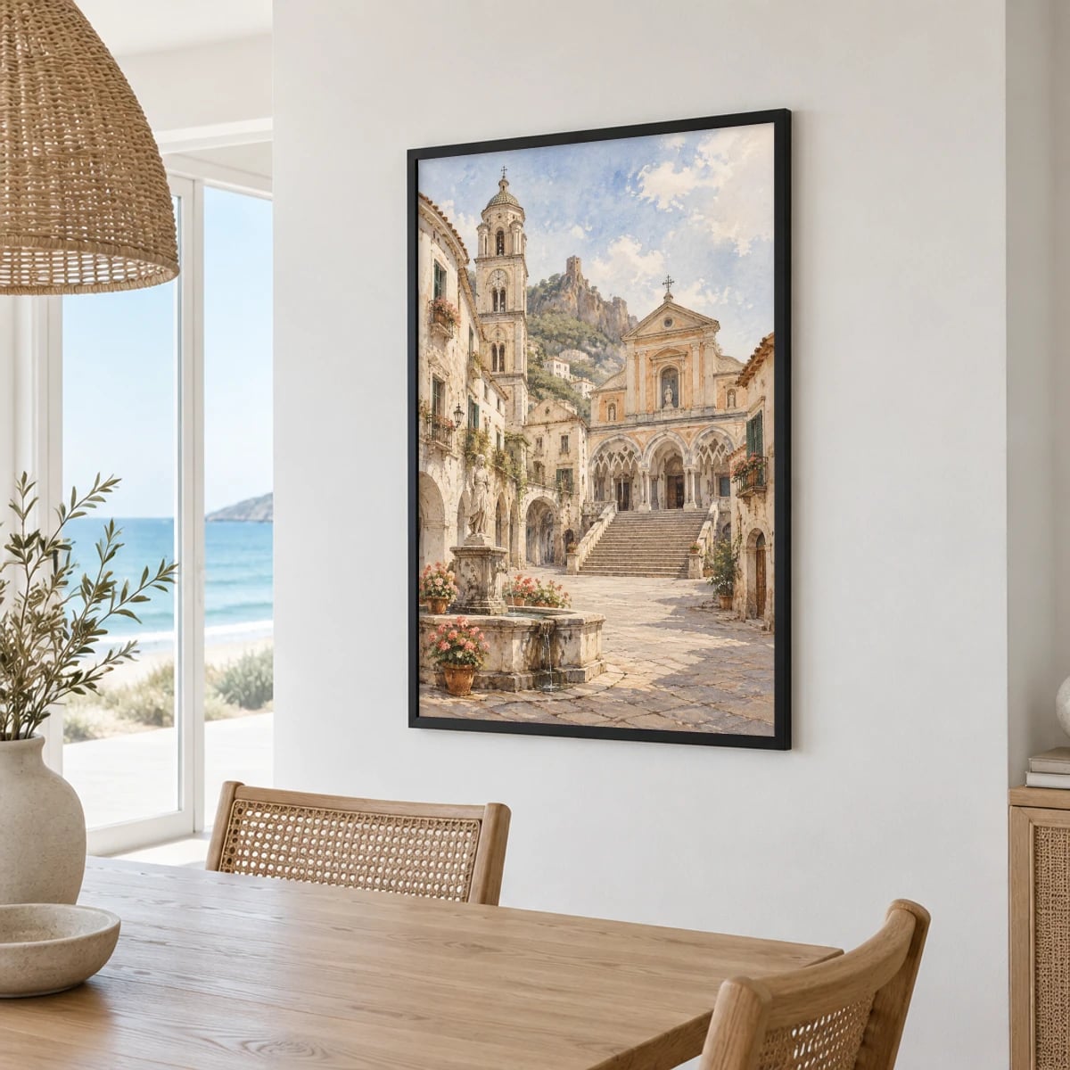 Quadro Praça Antiga com Igreja e Fonte