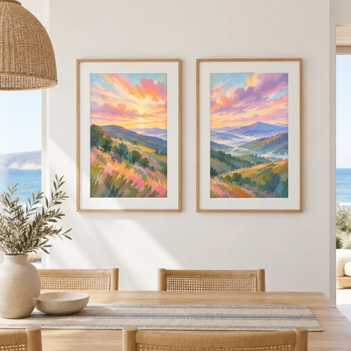 Quadro Montanhas ao Entardecer com Flores