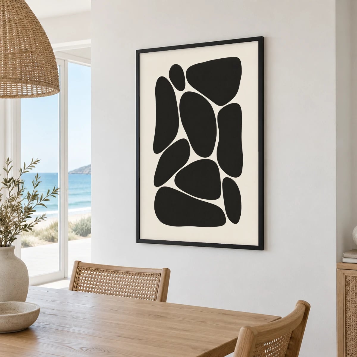 Quadro Formas Orgânicas em Preto em Off-white