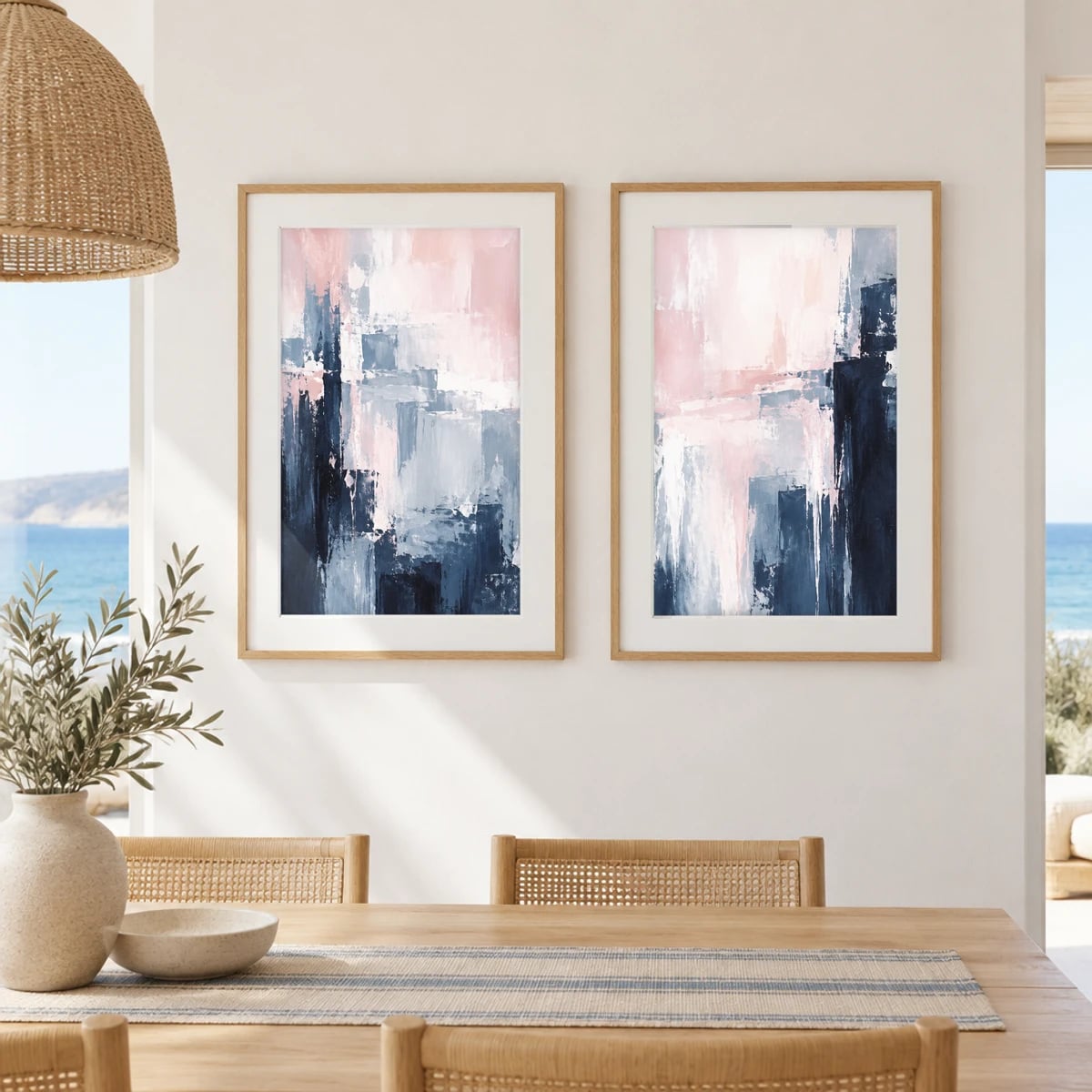 Quadro Geometrias Abstratas em Tons Suaves