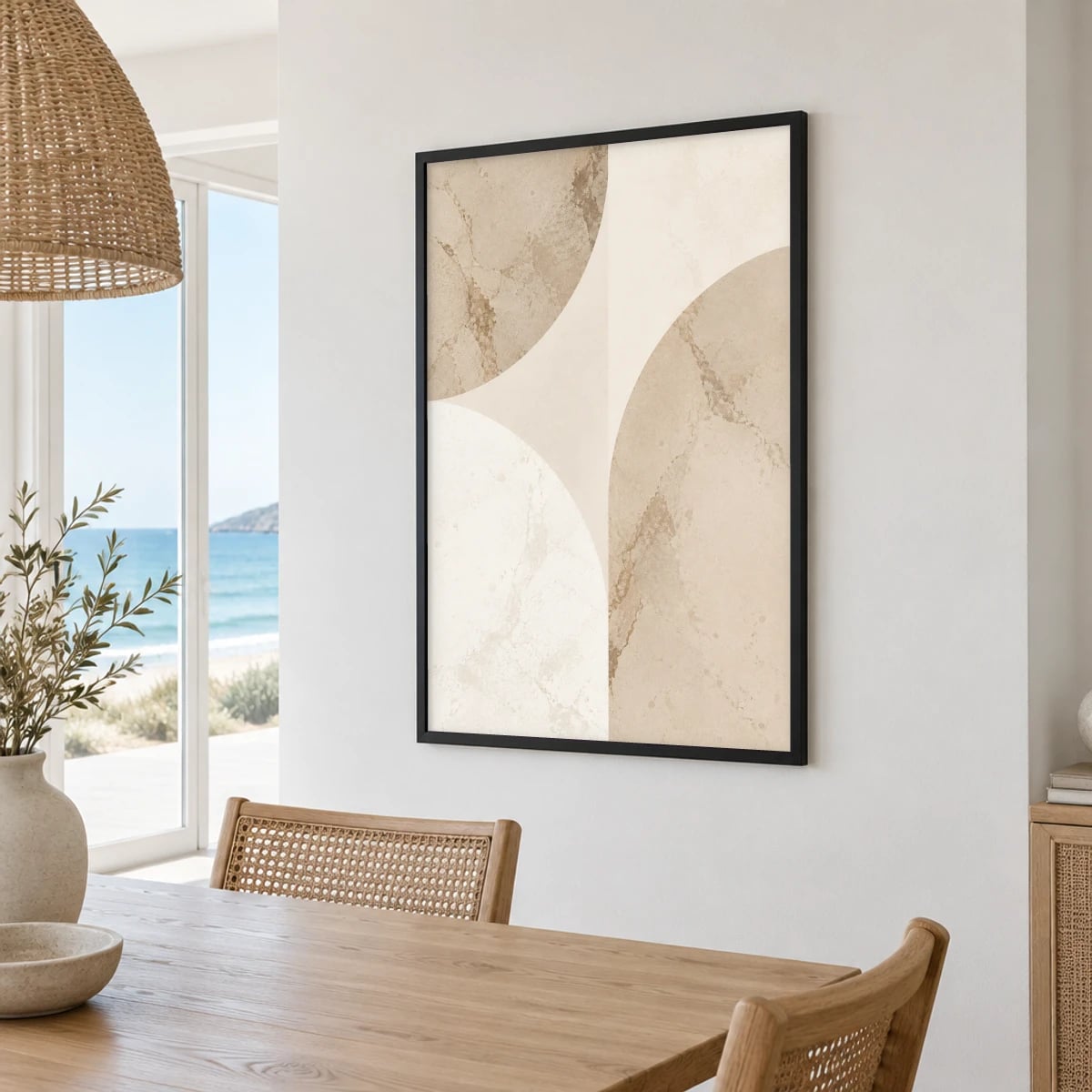 Quadro Formas Orgânicas em Tons Neutros em Bege e Off White