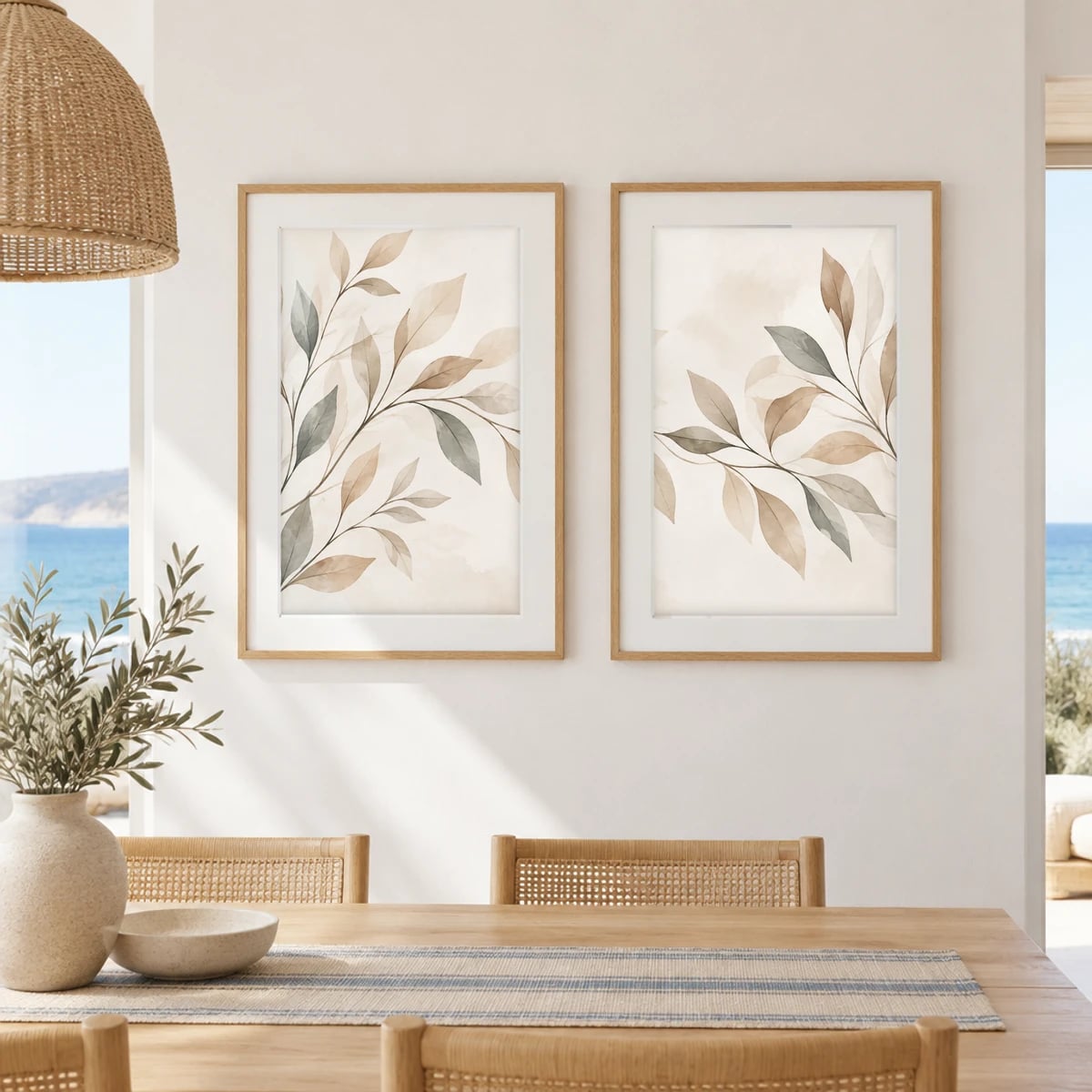 Quadro Ramos Delicados em Tons Terrosos e Verdes