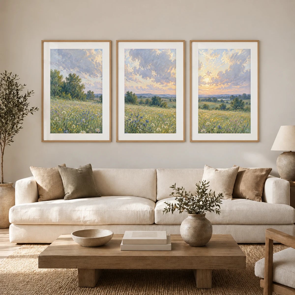 Quadro Campos Floridos ao Entardecer