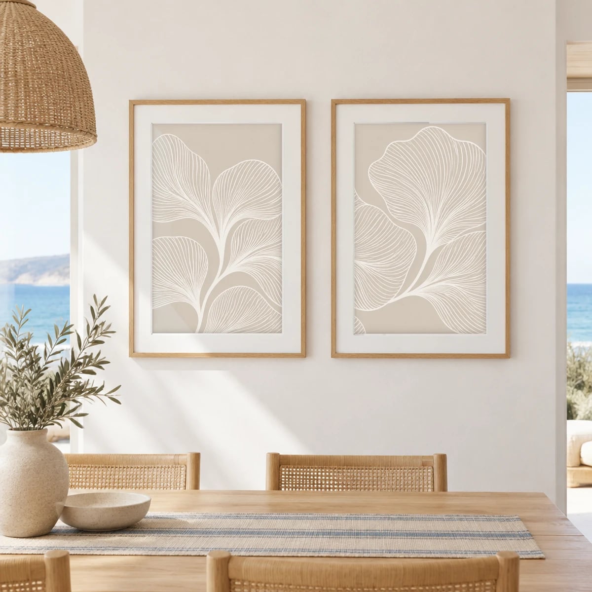 Quadro Folhas Delicadas em Traço Linear