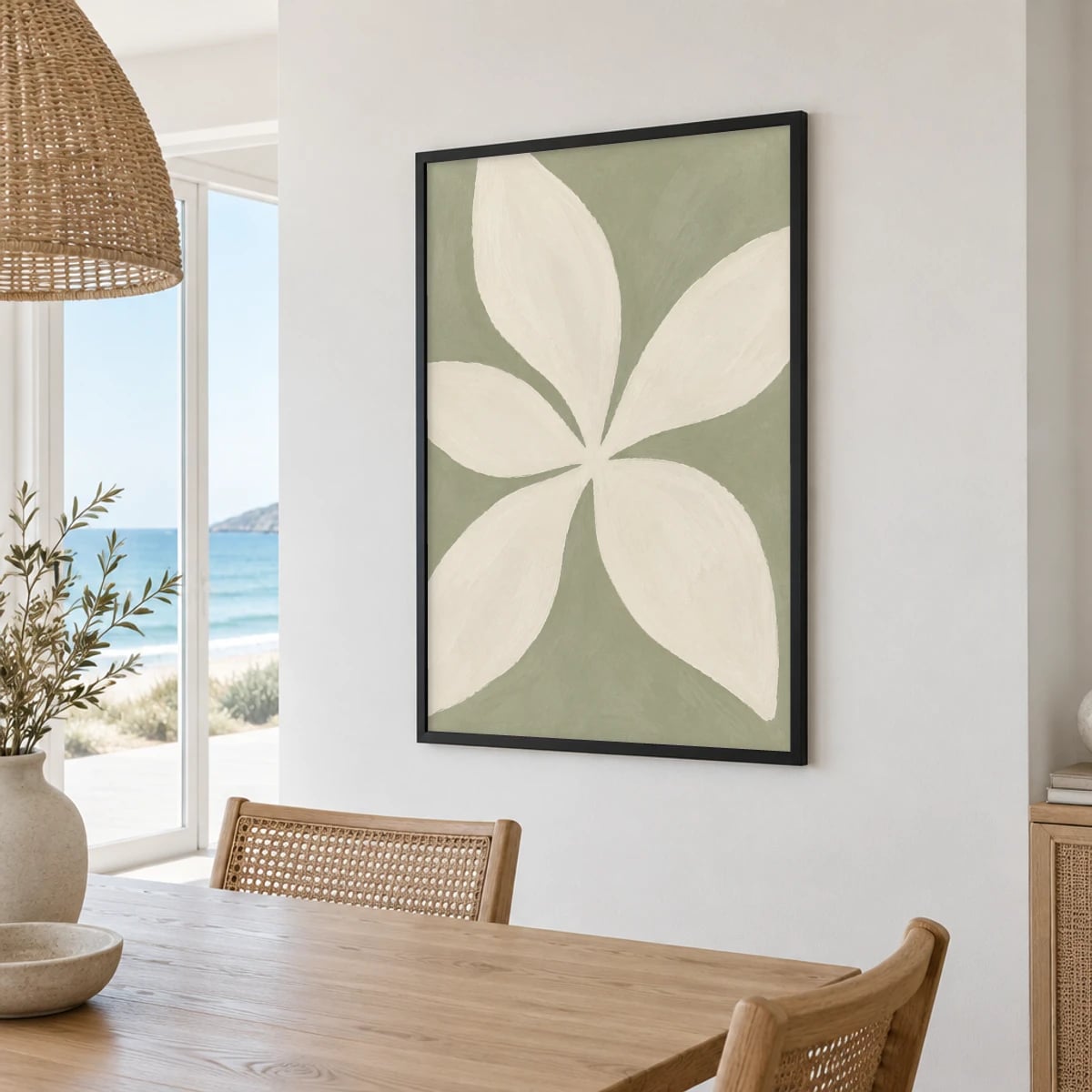 Quadro Folha Estilizada em Fundo Neutro