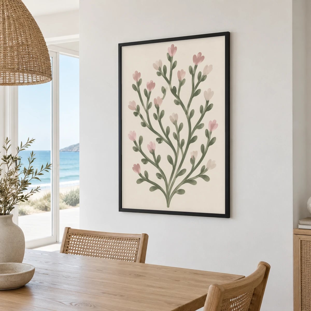 Quadro Ramo Delicado com Flores Rosadas