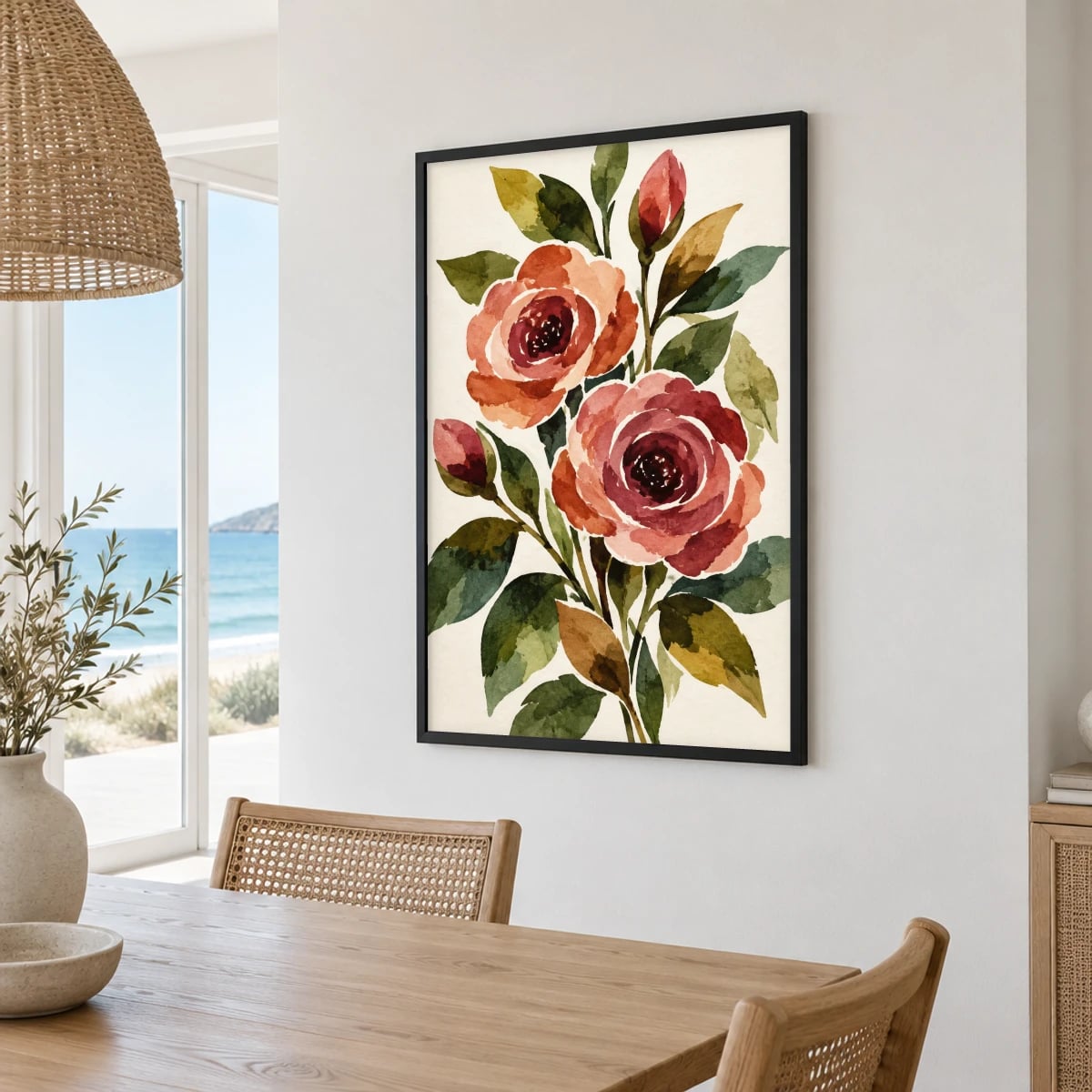 Quadro Rosas em Aquarela com Botões