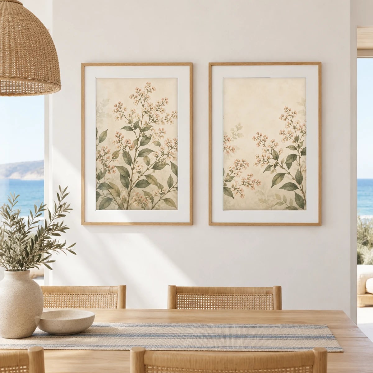 Quadro Raminhos Floridos em Fundo Neutro