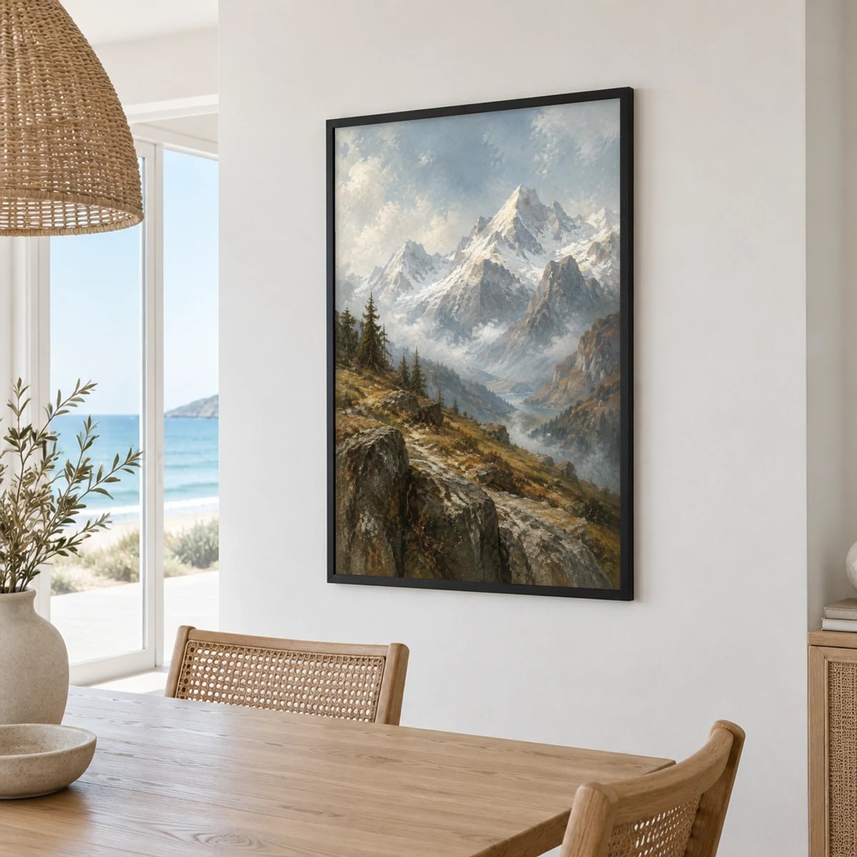 Quadro Montanhas Nevadas com Floresta e Vale