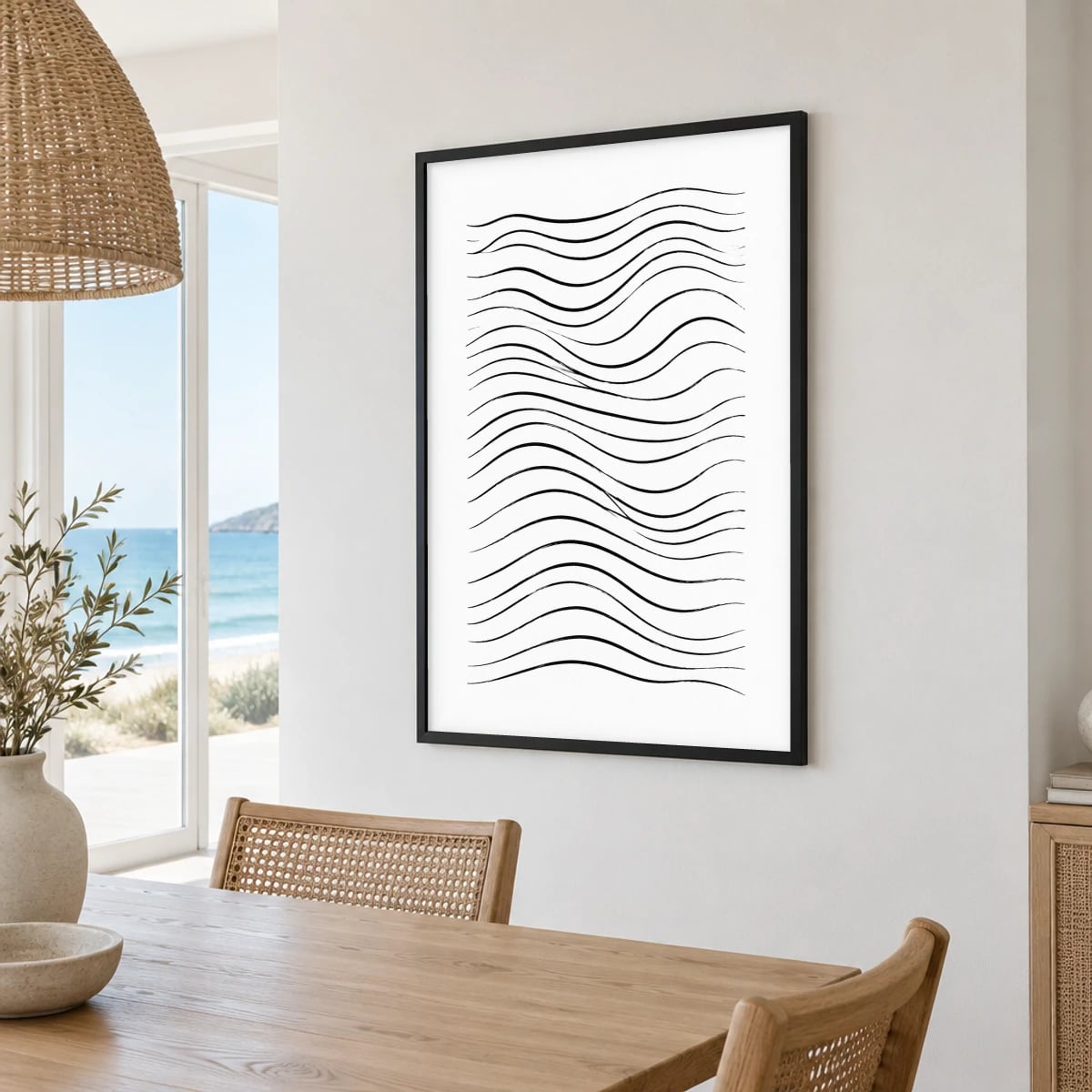 Quadro Linhas Ondulantes em Preto e Branco