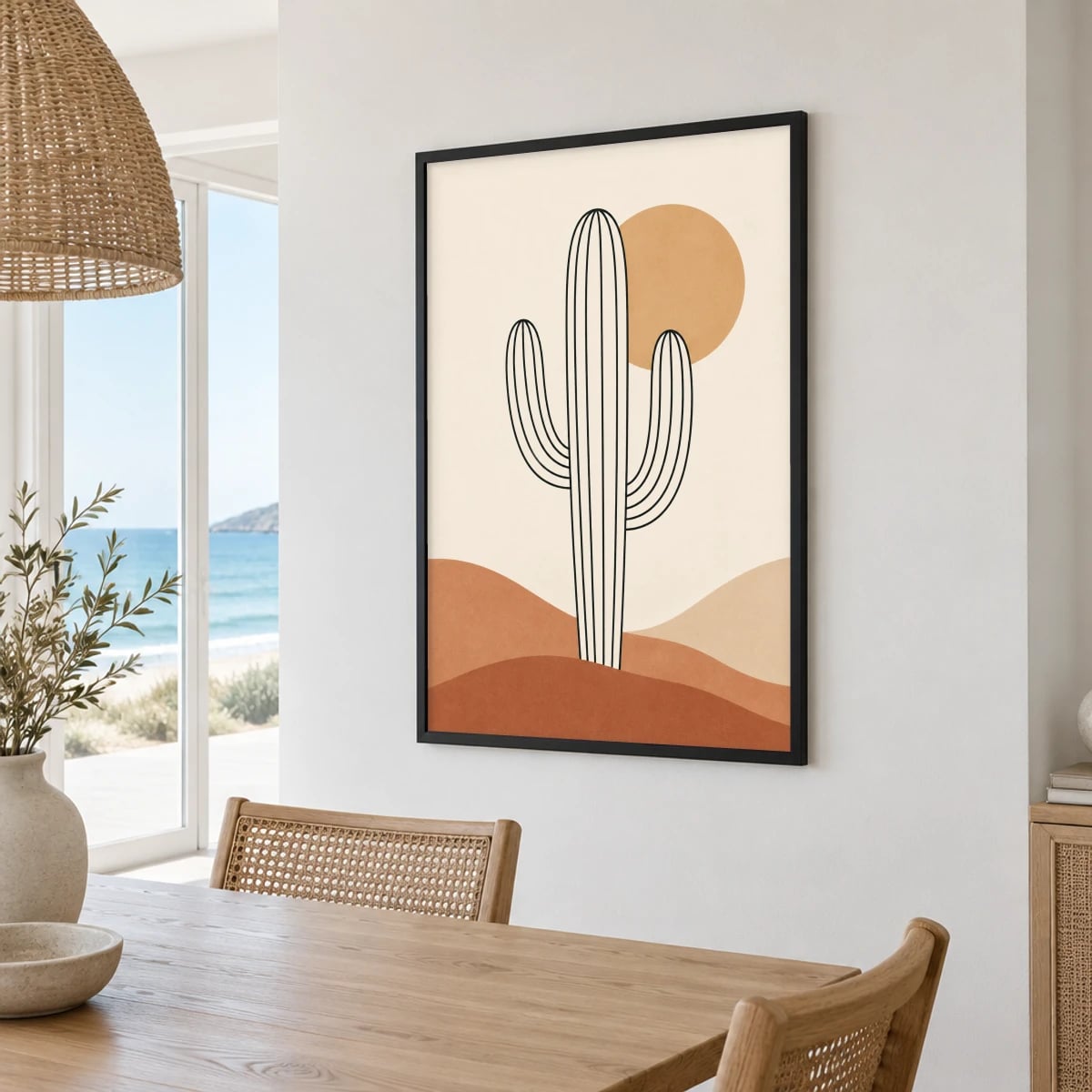 Quadro Cacto Simples em Linhas Contínuas