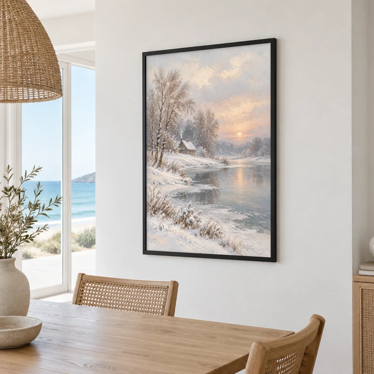 Quadro Cabana à Beira do Rio Nevado
