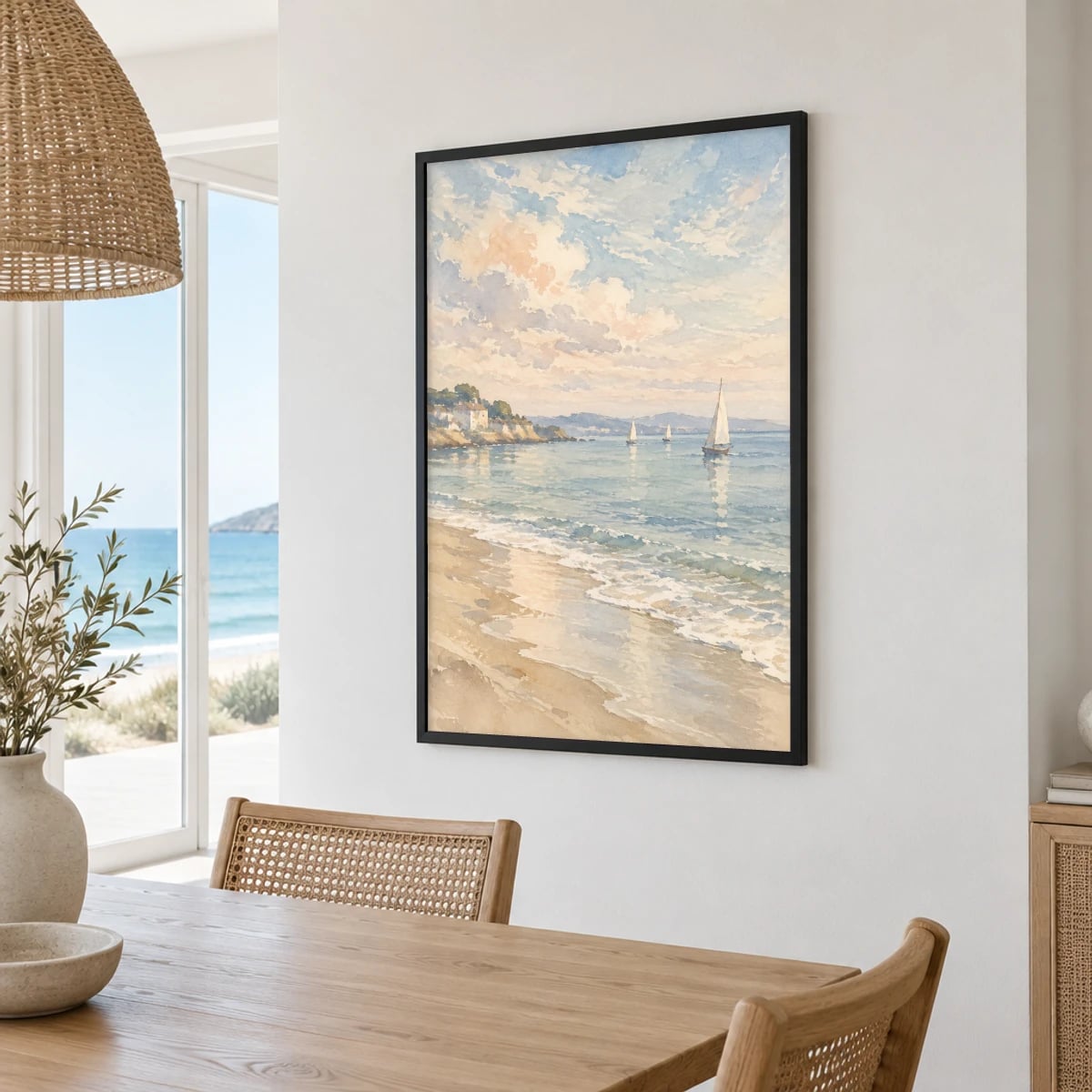 Quadro Veleiros Navegando Próximo à Costa