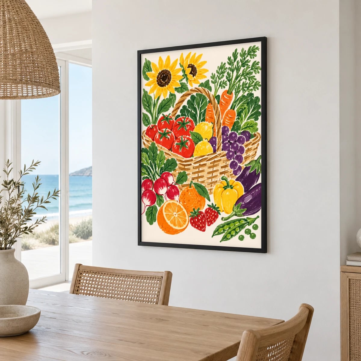 Quadro Cesta Abundante de Frutas e Vegetais