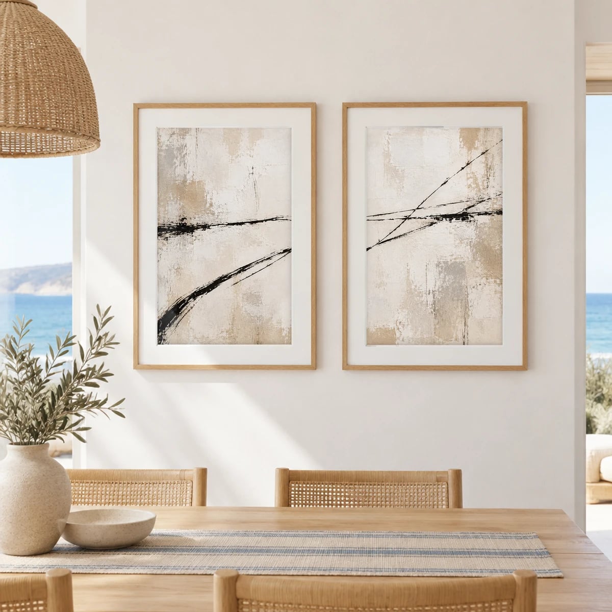 Quadro Linhas Pretas Sobre Fundo Neutro