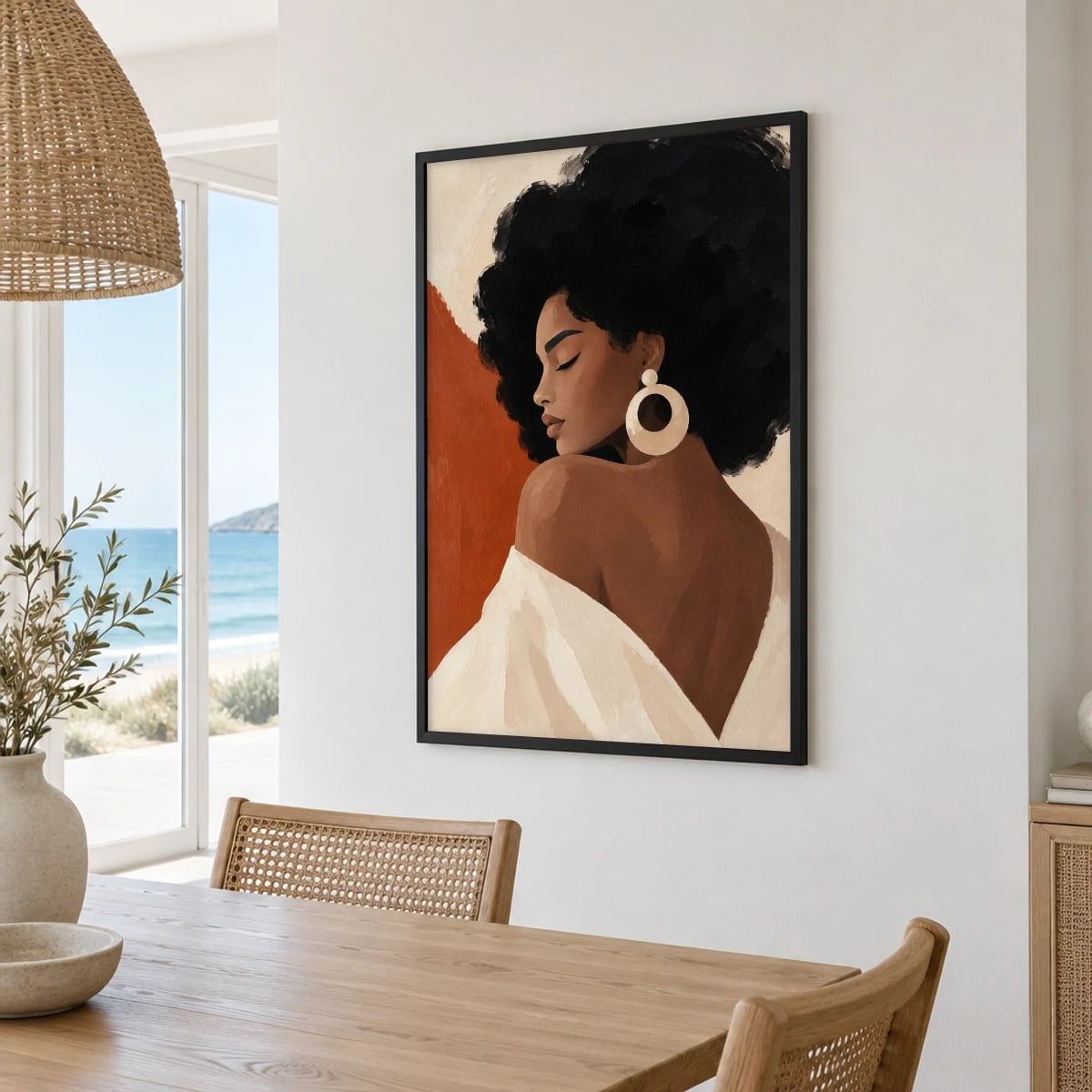Quadro Perfil Feminino com Brinco Branco