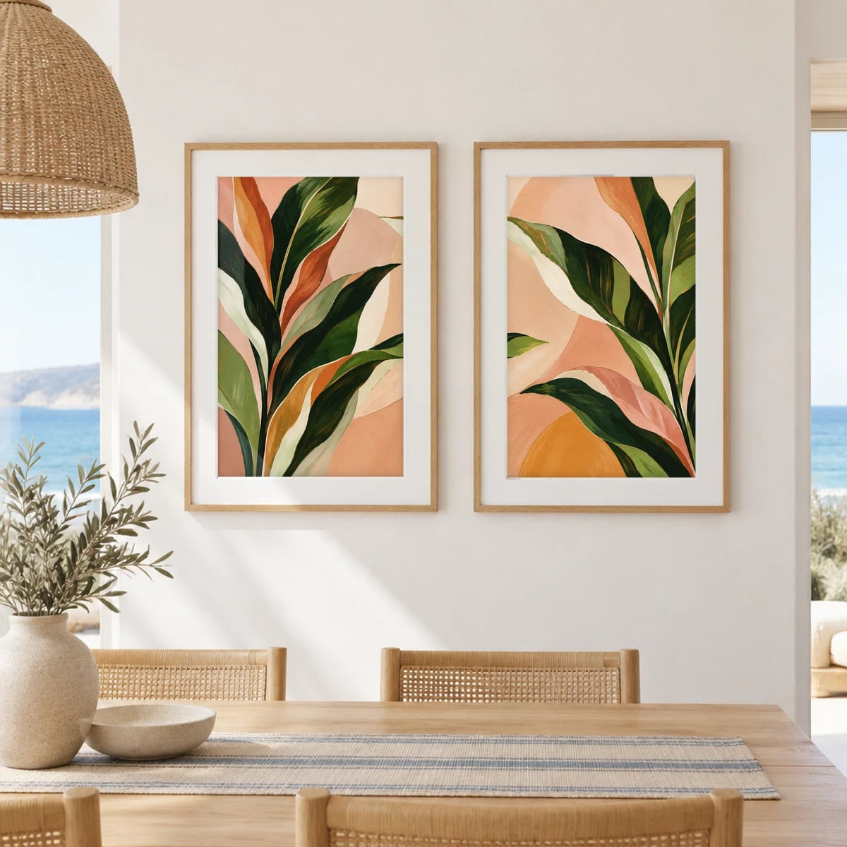 Quadro Folhagem Tropical em Tons Quentes