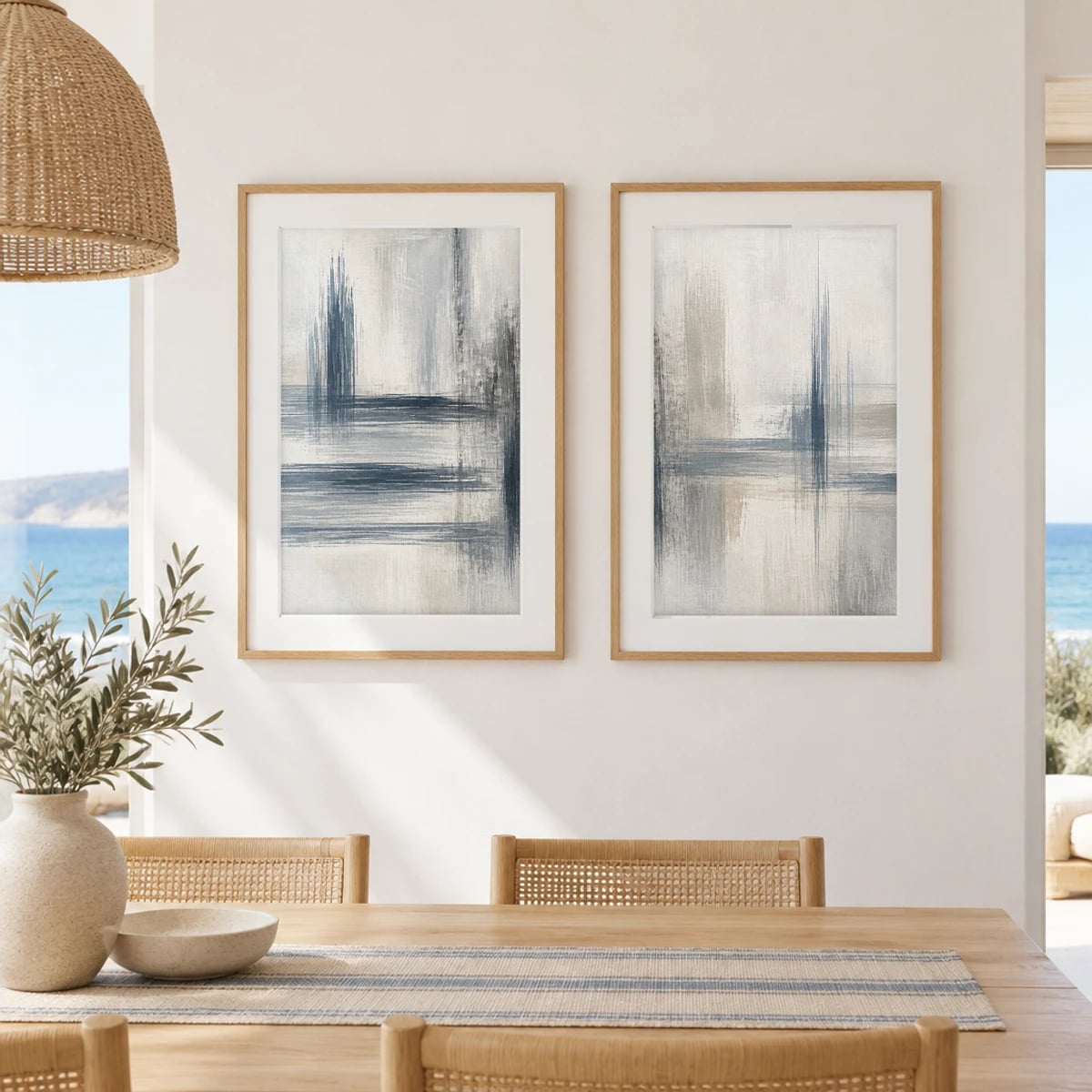 Quadro Linhas e Texturas Neutras em Aquarela