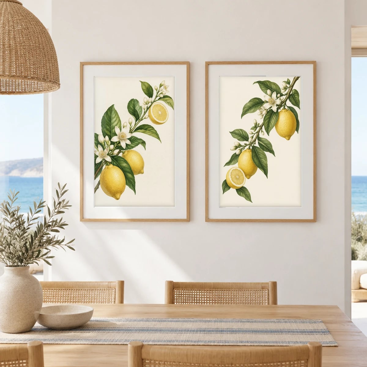 Quadro Ramos de Limão com Flores Brancas