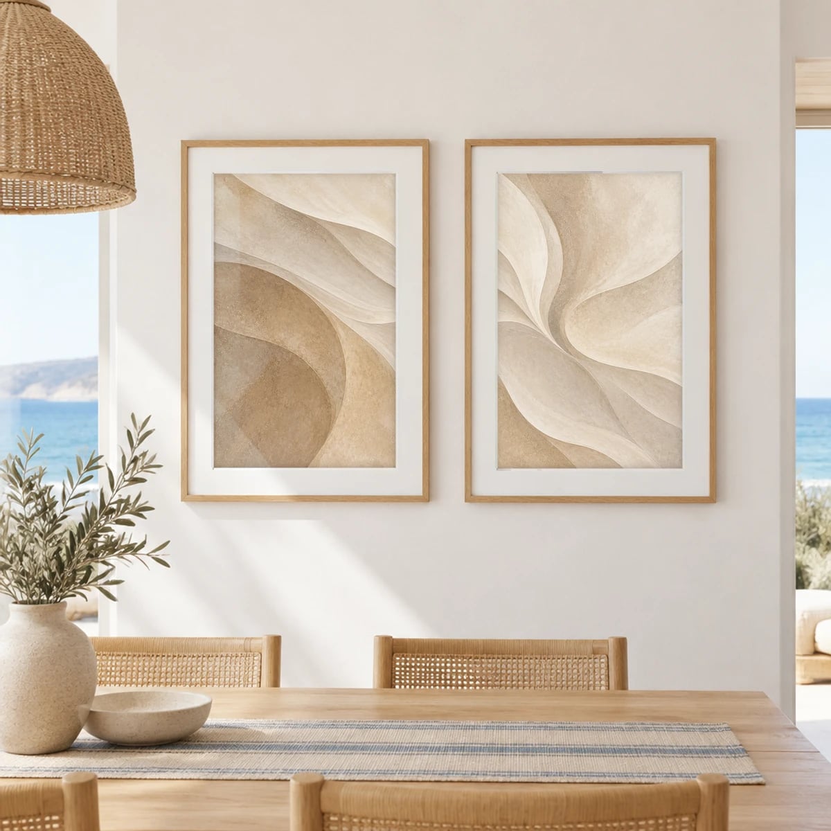 Quadro Formas Orgânicas em Tons Neutros em Bege e Creme