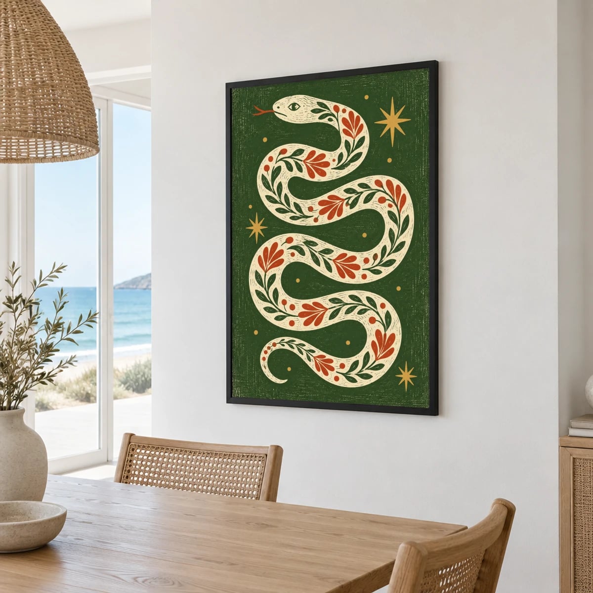 Quadro Serpente com Folhagens Ornamentais