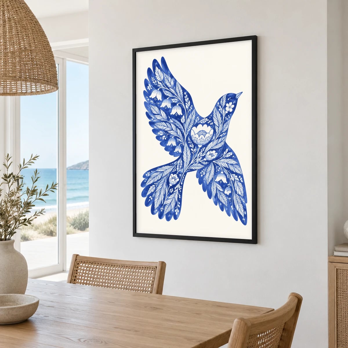Quadro Pássaro Azul com Folhagens