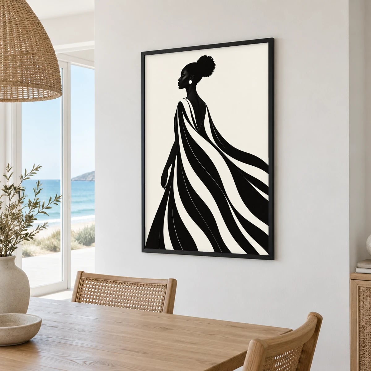 Quadro Silhueta Elegante com Vestido Longo