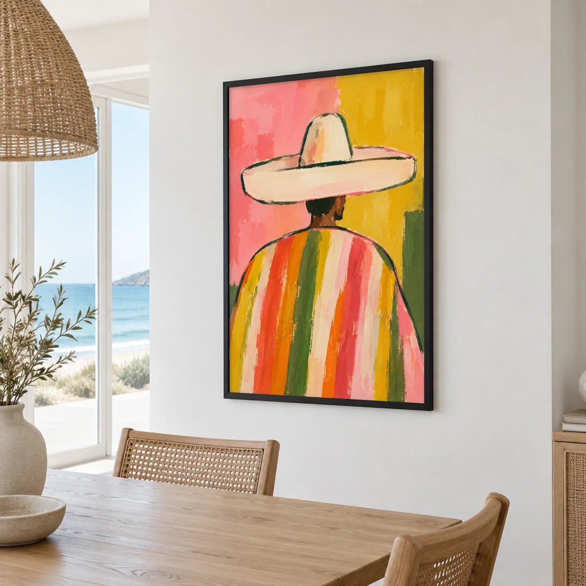 Quadro Homem de Chapéu e Poncho Colorido