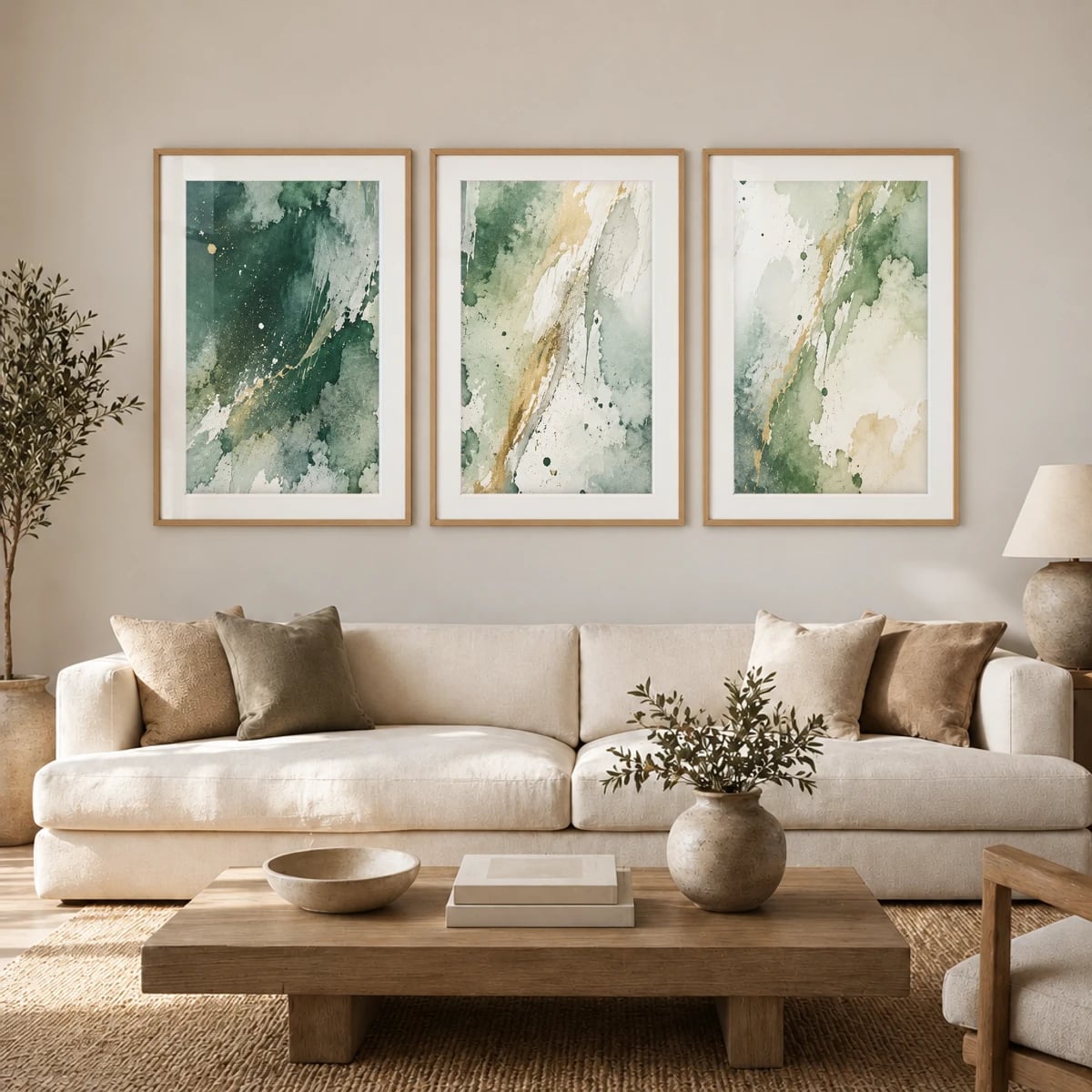 Quadro Formas Orgânicas em Verde e Dourado