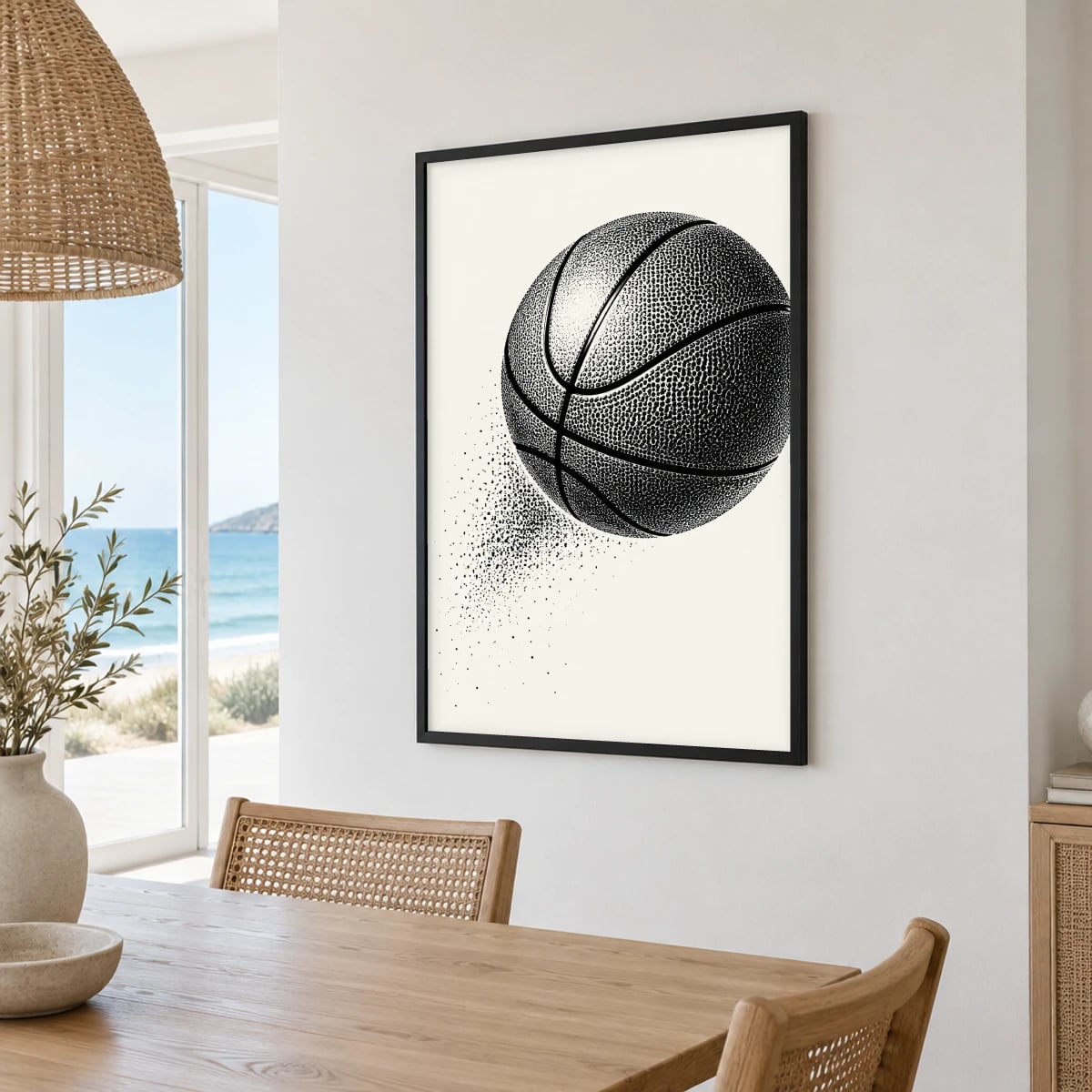 Quadro Bola de Basquete em Pontilhismo