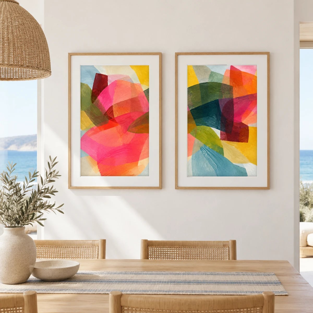 Quadro Formas Sobrepostas em Aquarela Vibrante