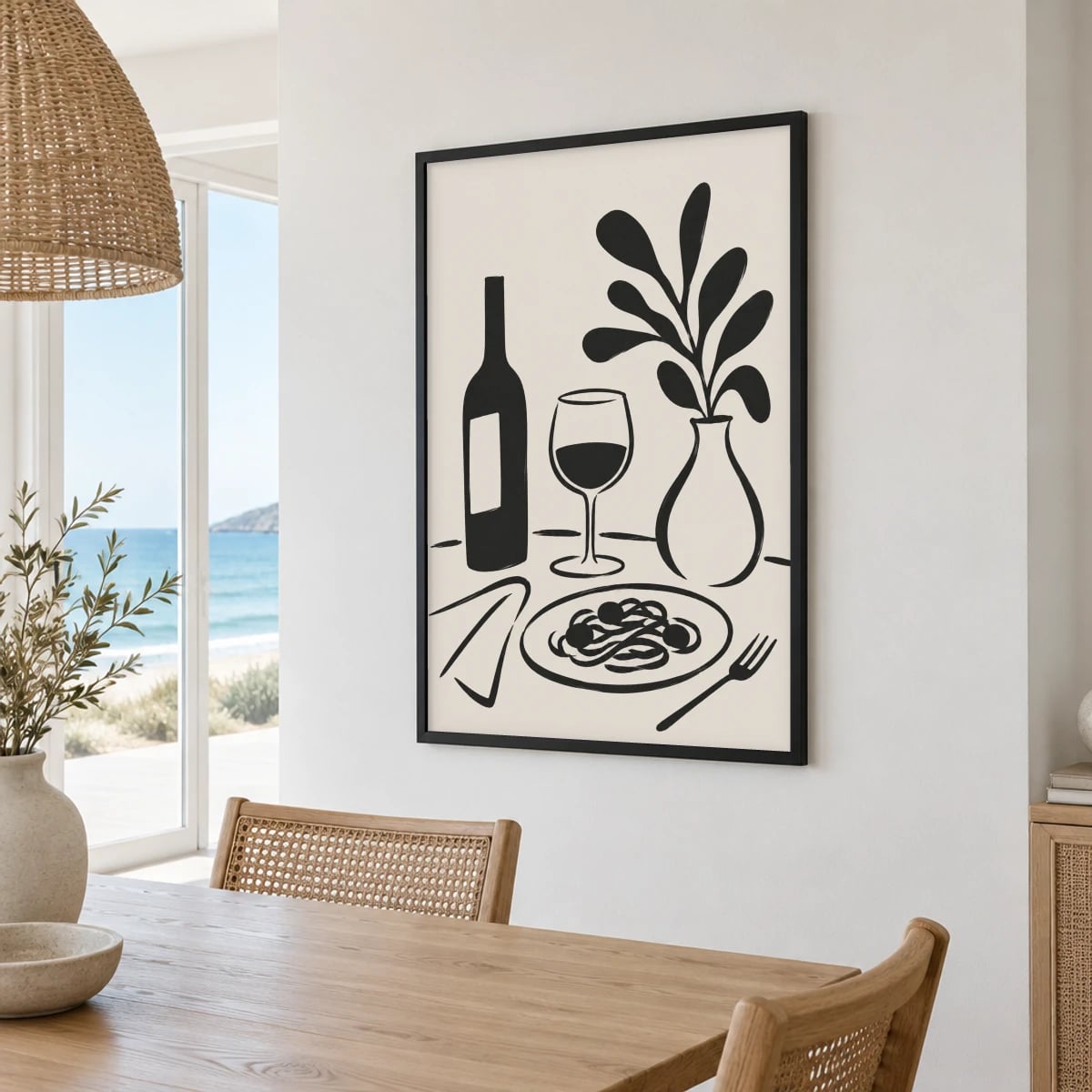 Quadro Mesa com Vinho e Espaguete