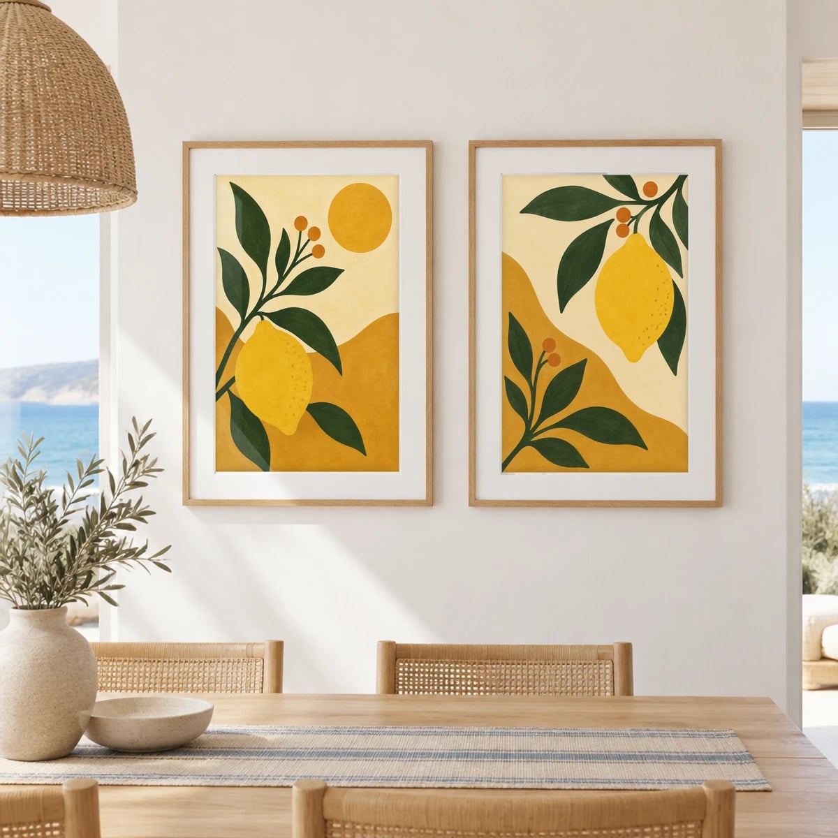 Quadro Ramo de Limão com Sol Abstrato