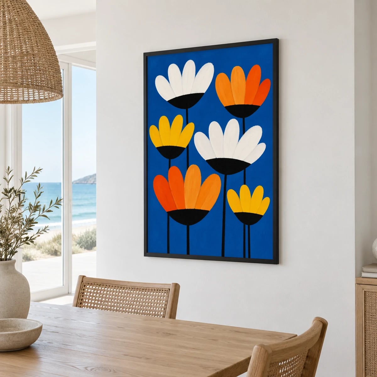 Quadro Flores Gráficas em Fundo Azul