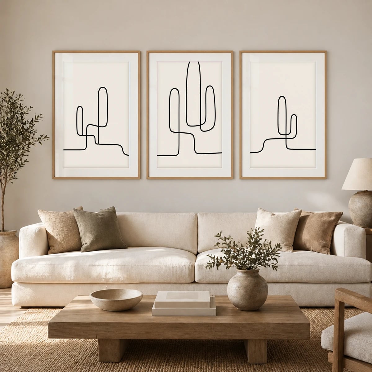 Quadro Cactos Traçados em Linha Contínua